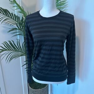 Lululemon Black/Olive Striped Long Sleeve Top .